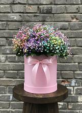 Цветочная композиция из Гипсофила и Розы в шляпной коробке в Февральск
