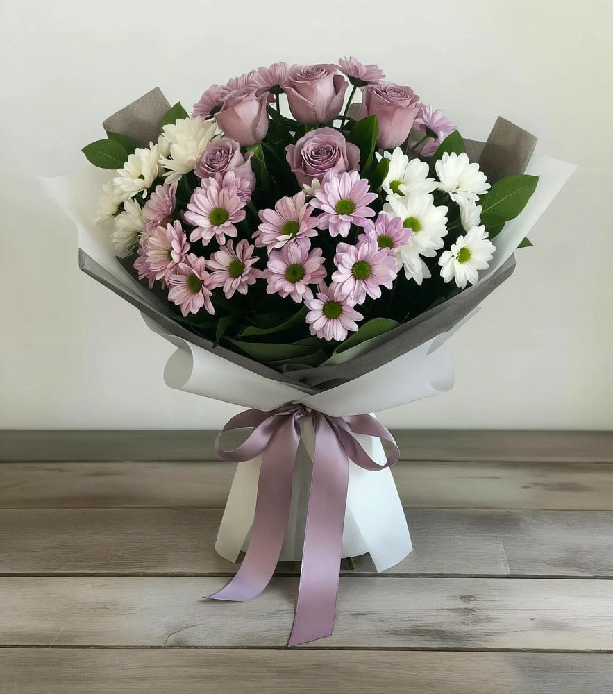Букет цветов из: Хризантемы и Розы в Февральск