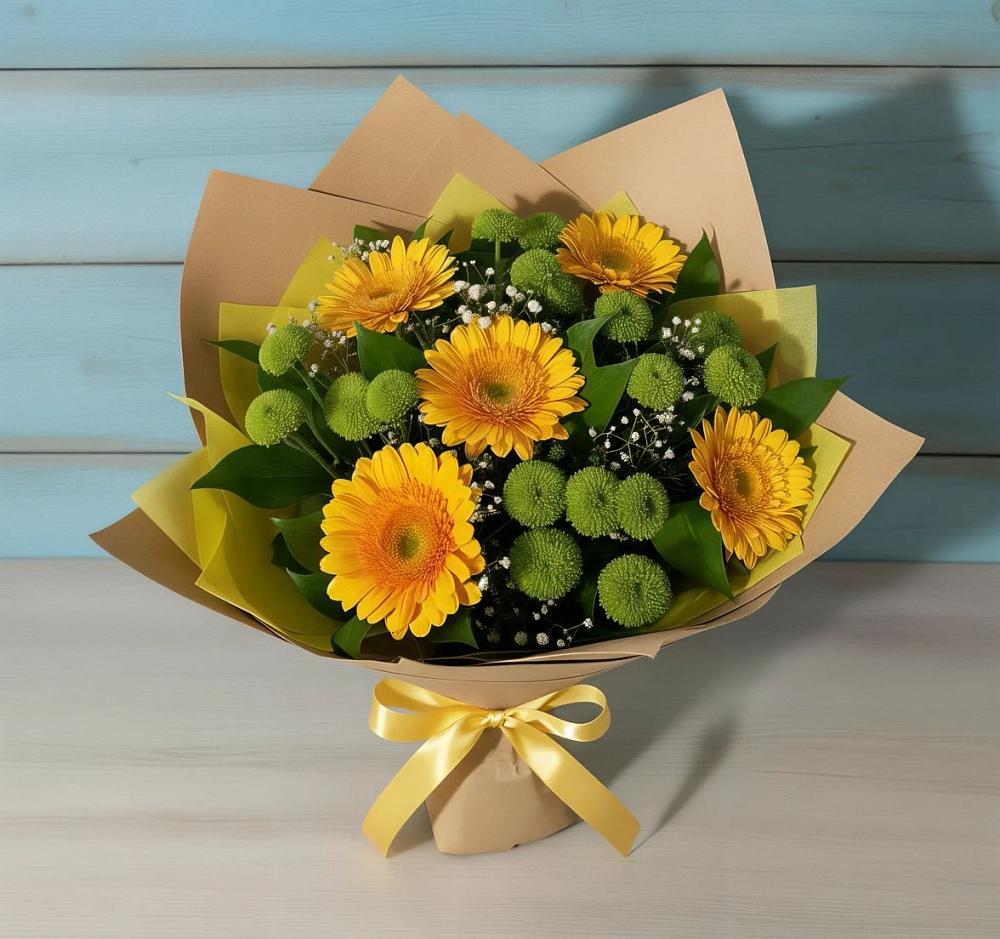 Букет цветов из: Герберы и Хризантемы в Февральск