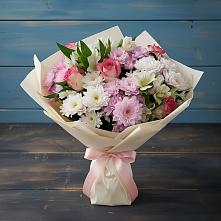 Букет цветов из:  Хризантемы, Альстромерии и Розы в Февральск