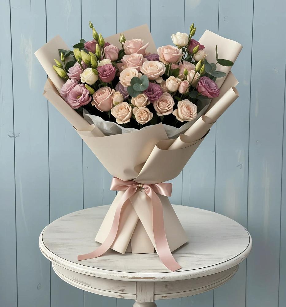 Букет цветов из: Розы и Лизиантусы в Февральск