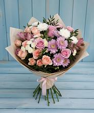 Букет цветов из:  Хризантемы, Розы и Альстромерии в Февральск