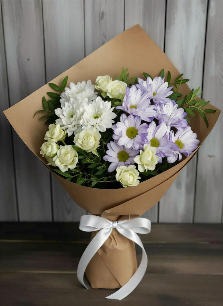 Букет цветов из: Хризантемы и Розы в Февральск